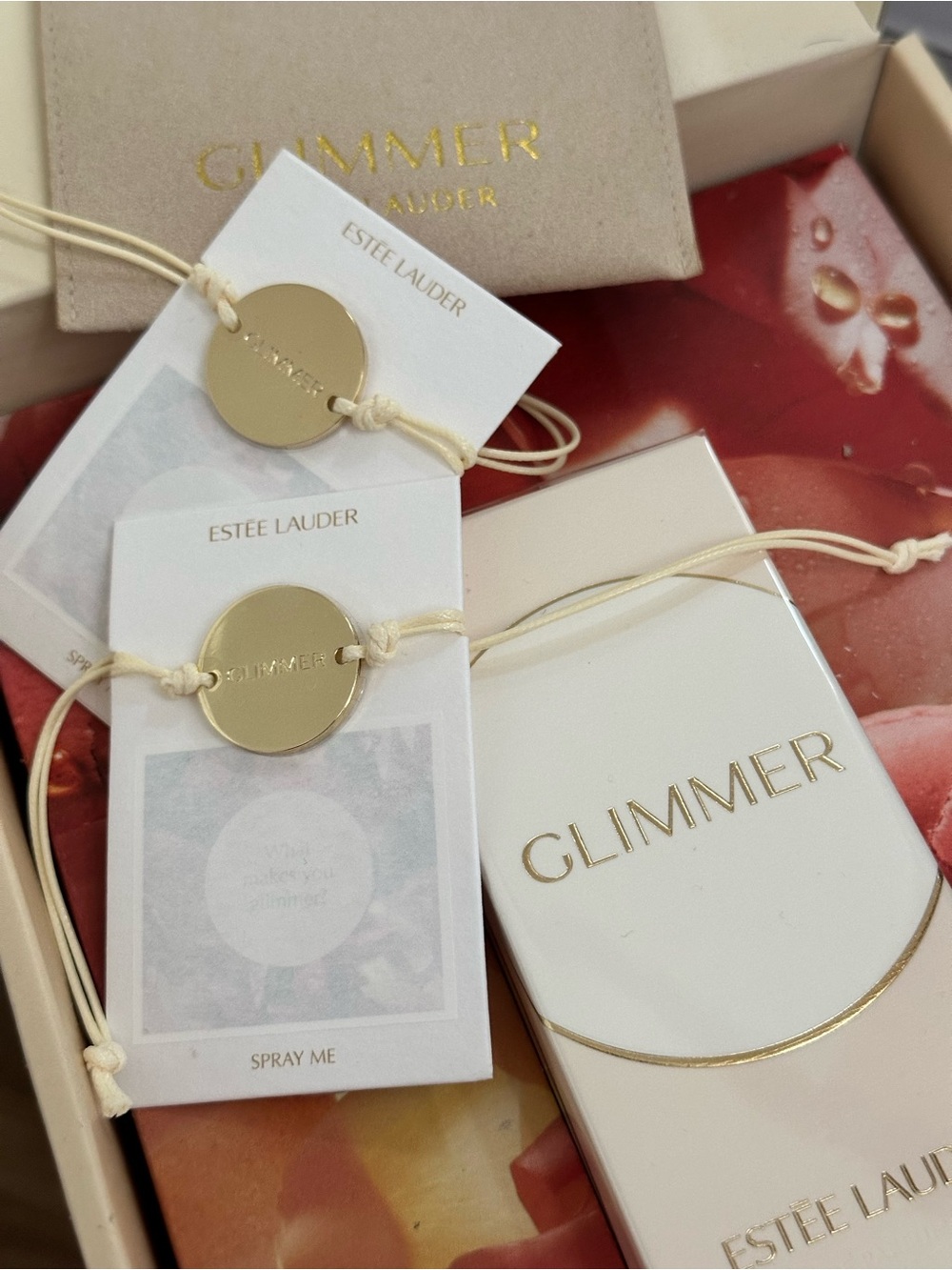 Estee Lauder Gold Disc Bracelet with Cream Cord (Pair)